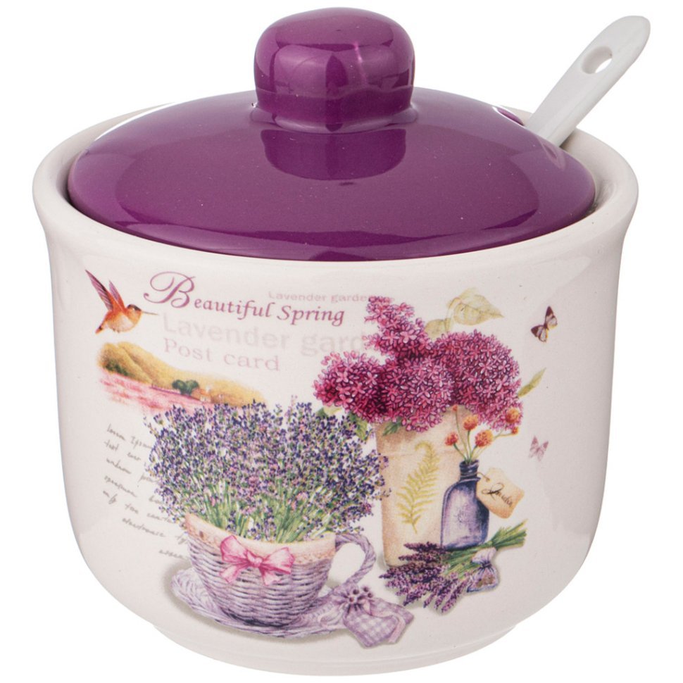 Фото Сахарница с ложкой agness лавандовая весна 10*9,5 см 300 мл (358-1827)  - интернет-магазин МегаТерем в Москве