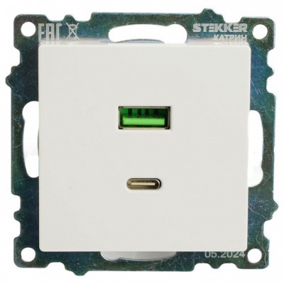 Розетка 2хUSB type A и C без рамки Stekker Катрин 50051 FE_50051