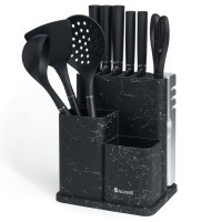 Набор agness из 11пр:5 ножей,половник,лопатка,шумовка,подставка,ножеточка,ножницы,черный мрамор/серы (671-227)  Набор agness из 11пр:5 ножей,половник,лопатка,шумовка,подставка,ножеточка,ножницы,черный мрамор/серы (671-227)