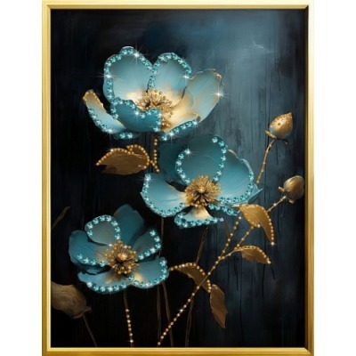 Картина Голубые Цветы 2025 с кристаллами Swarovski (3062)