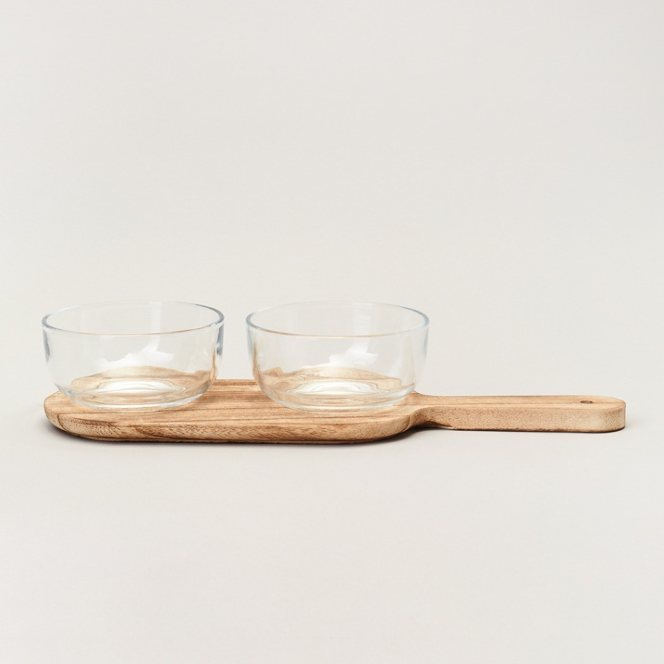 Фото Менажница 2-х секционная на деревянной подставке 350 мл Lefard (172-166) - интернет-магазин МегаТерем в Москве