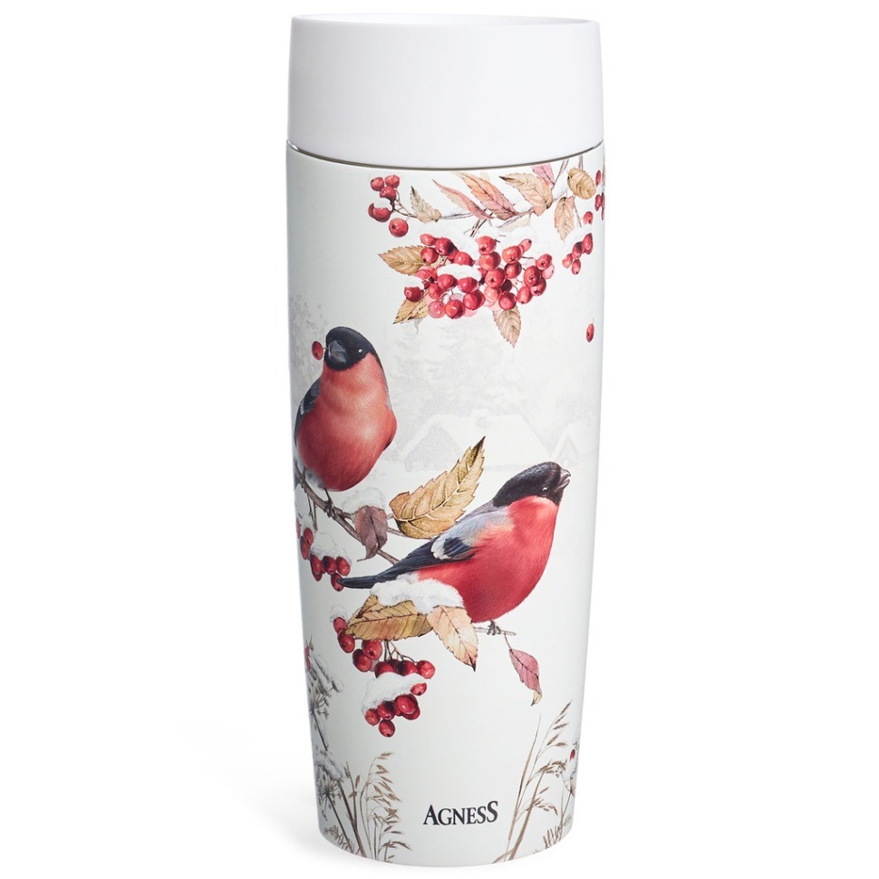 Фото Термокружка agness  снегири 360мл, колба нерж.сталь 18/10 (709-123)  - интернет-магазин МегаТерем в Москве