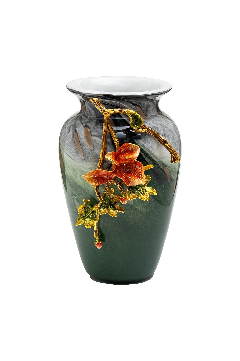 Фото Ваза стеклянная зеленая с цветком 22*20*31см (TT-00013202) - интернет-магазин МегаТерем в Москве