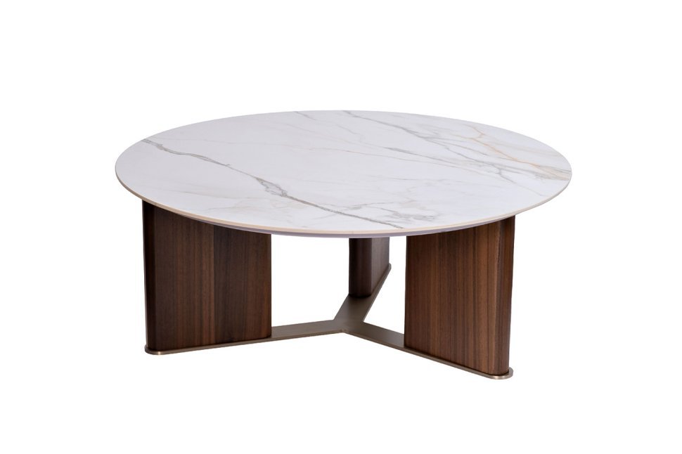 Фото Стол журнальный круглый иск.камень белый d90*35.5см (TT-00010258) - интернет-магазин МегаТерем в Москве