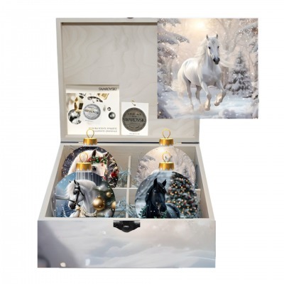 Фото Новогодний набор на 4 шара Метель в гриве чудес с кристаллами Swarovski (4047) - интернет-магазин МегаТерем в Москве