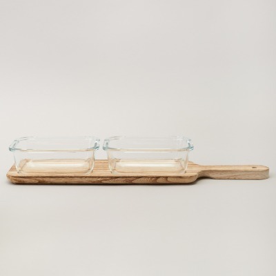 Менажница 2-х секционная на деревянной подставке 370 мл Lefard (172-167)