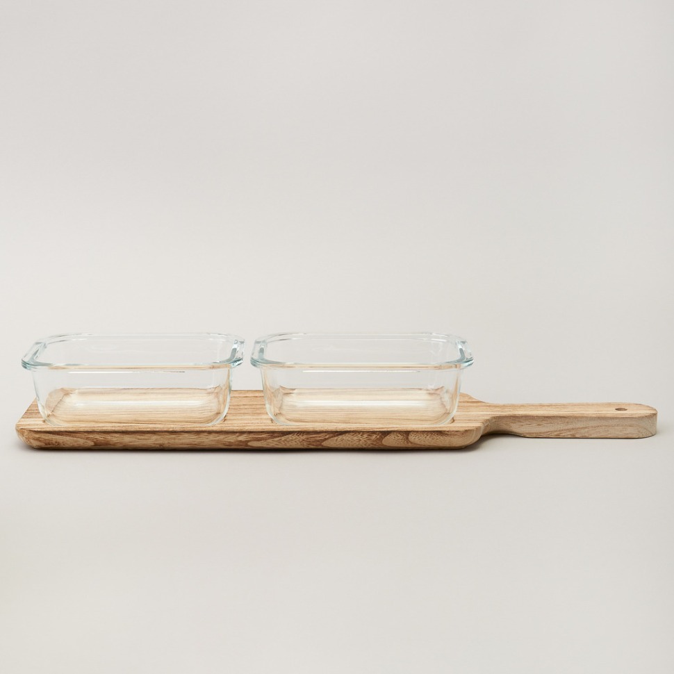 Фото Менажница 2-х секционная на деревянной подставке 370 мл Lefard (172-167) - интернет-магазин МегаТерем в Москве