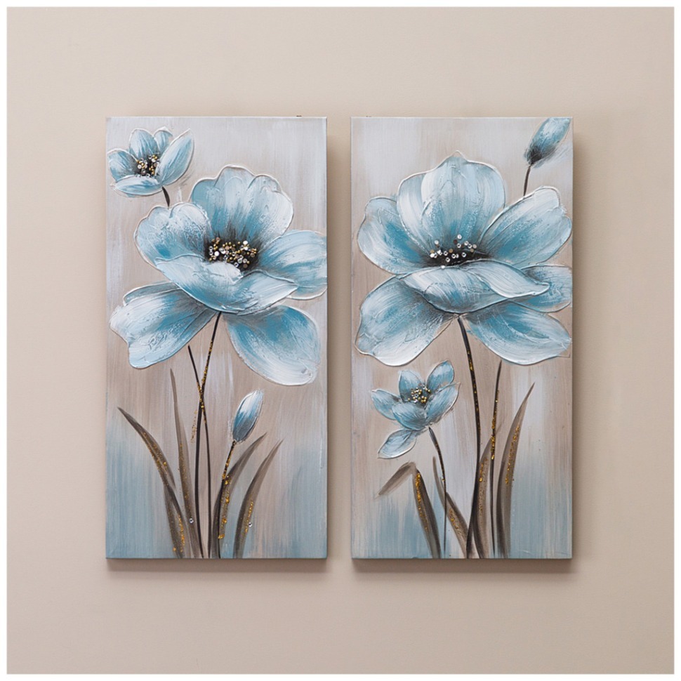 Фото Комплект из 2-х картин голубой цветок 30х60х2,5 см (каждая) Bronco (534-217) - интернет-магазин МегаТерем в Москве