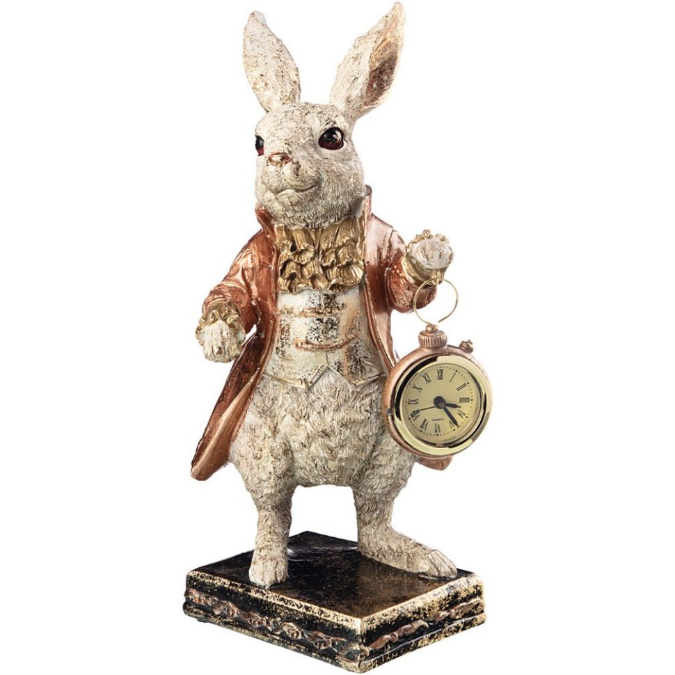 Фигурка декоративная кролик с часами бронза 17х14х30см