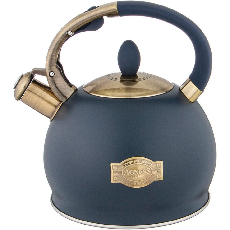 Фото Чайник agness со свистком, 3л c индукцион. капсульным дном цвет: ночной синий (937-841)  - интернет-магазин МегаТерем в Москве