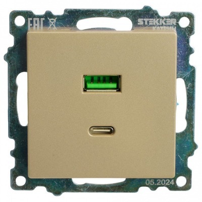 Розетка 2хUSB type A и C без рамки Stekker Катрин 50053 FE_50053