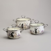 Набор кастрюль эмалированный, серия "lavander cats 6пр. 2,0/2,8/3,8л диа.18/20/22см Agness (943-107)