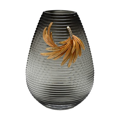 Ваза стеклянная серая с зол...