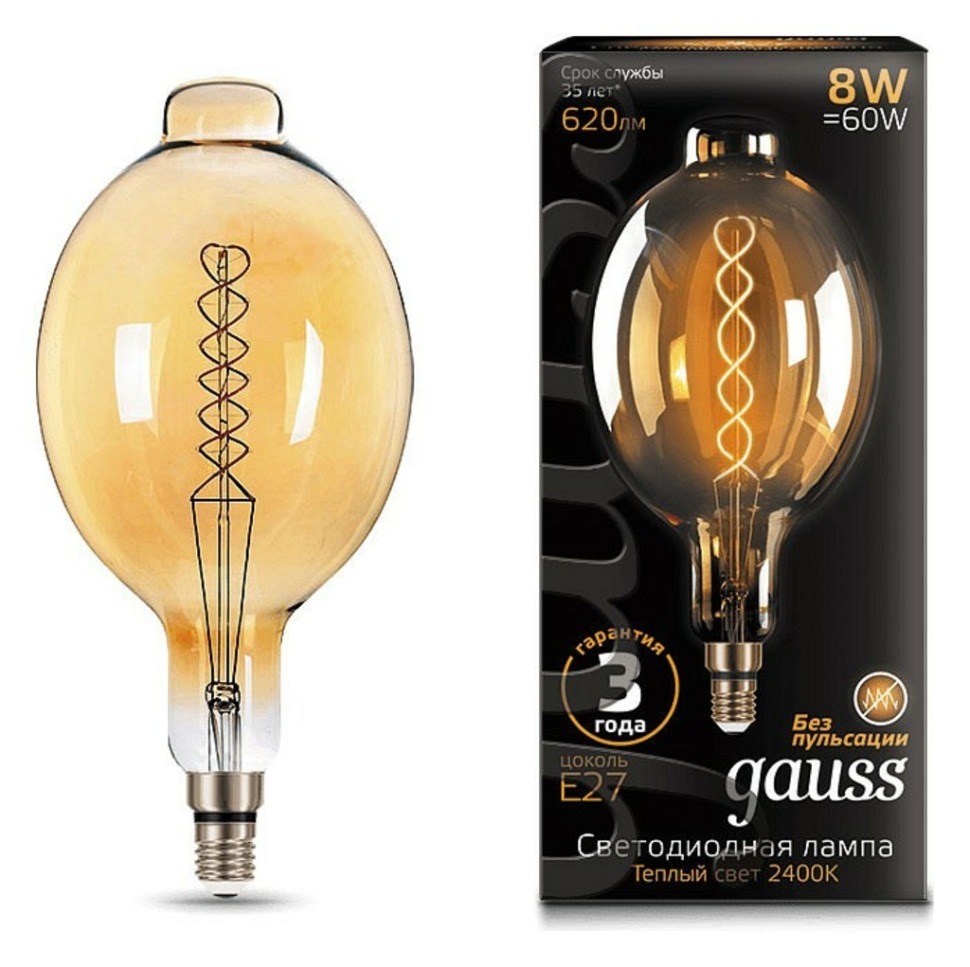 Фото Лампа светодиодная Gauss LED Vintage Filament Flexible E27 8Вт 2400K 152802008 GA_152802008 - интернет-магазин МегаТерем в Москве