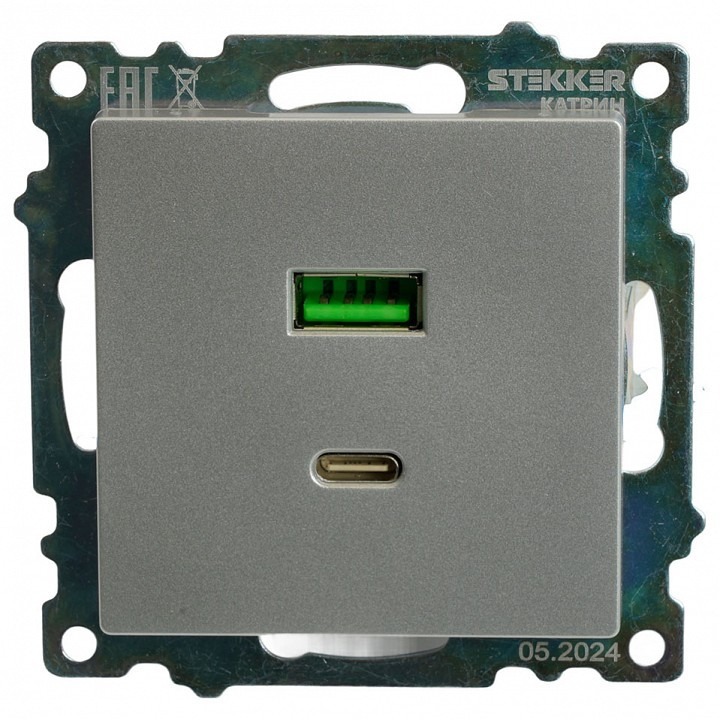 Фото Розетка 2хUSB type A и C без рамки Stekker Катрин 50054 FE_50054 - интернет-магазин МегаТерем в Москве