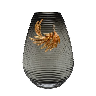 Ваза стеклянная серая с зол...