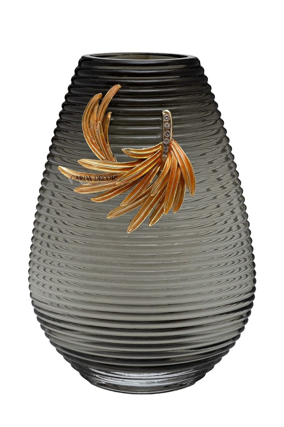 Фото Ваза стеклянная серая с золотой веточкой 17*10*26см (TT-00013204) - интернет-магазин МегаТерем в Москве