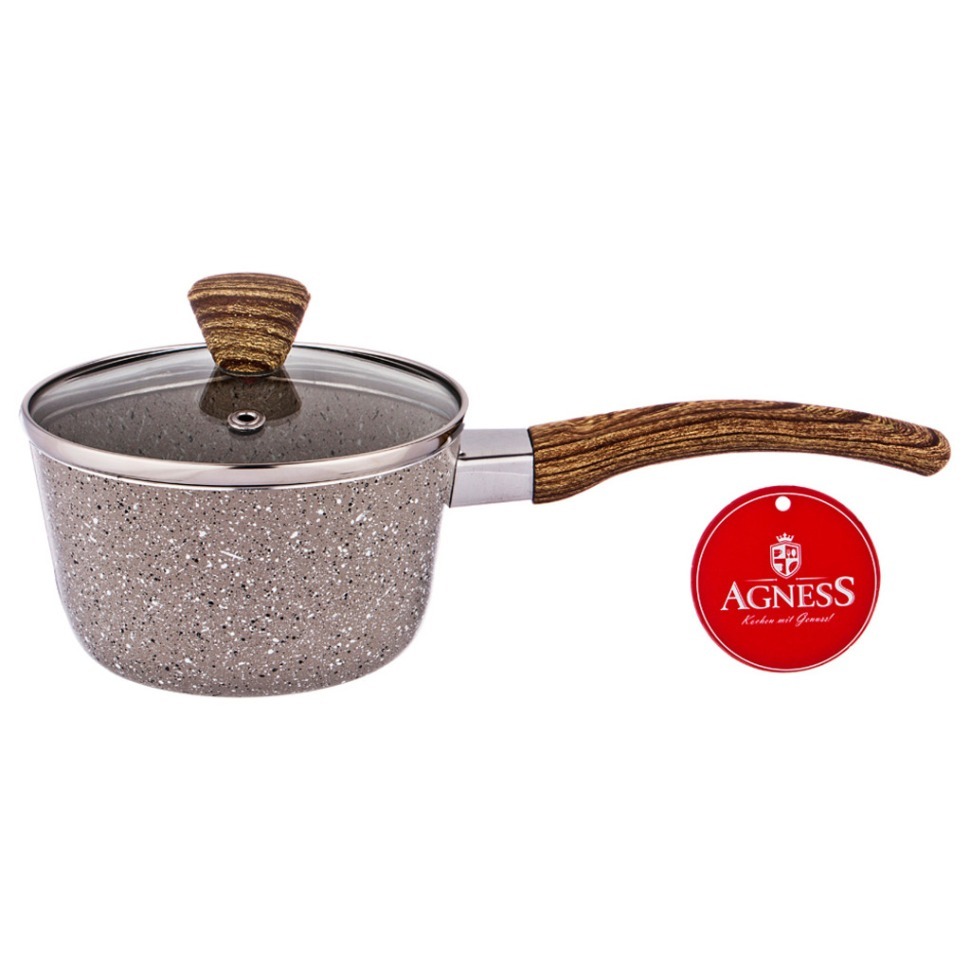 Фото Ковшик agness арктик антип. покр. ручка soft touch  и стекл. крышкой 600 мл 12*6 см (906-239)  - интернет-магазин МегаТерем в Москве