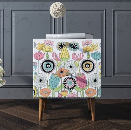 Фото Тумбочка Berber с двумя ящиками 3 принт арт BB03/Print_03, разноцветная-ET - интернет-магазин МегаТерем в Москве