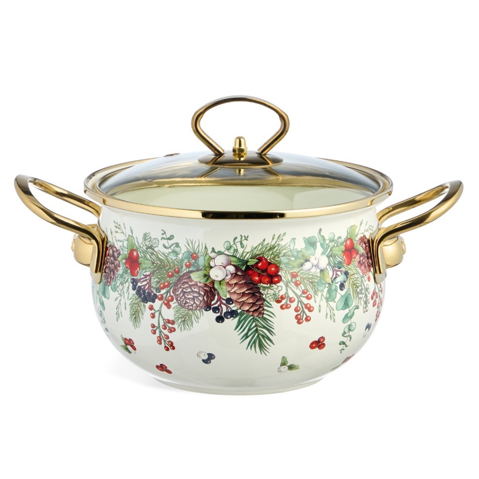 Фото Кастрюля эмалированная agness со стеклянной крышкой серия celebration, 2.0 л, 18*11 см (943-083)  - интернет-магазин МегаТерем в Москве