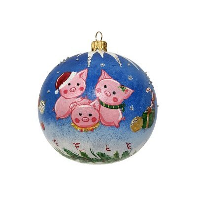 Фото Новогодний шар Три поросёнка с кристаллами Swarovski (2173) - интернет-магазин МегаТерем в Москве