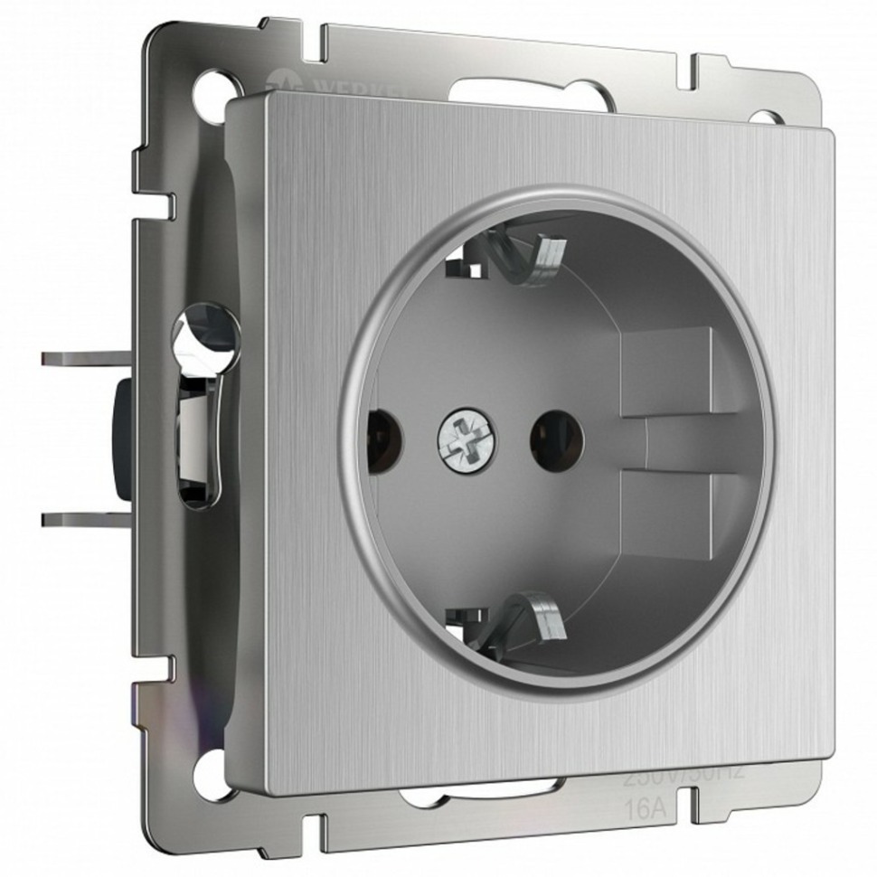 Фото Розетка с заземлением, без рамки Werkel серебряный рифленый W1171009 WRK_a051368 - интернет-магазин МегаТерем в Москве
