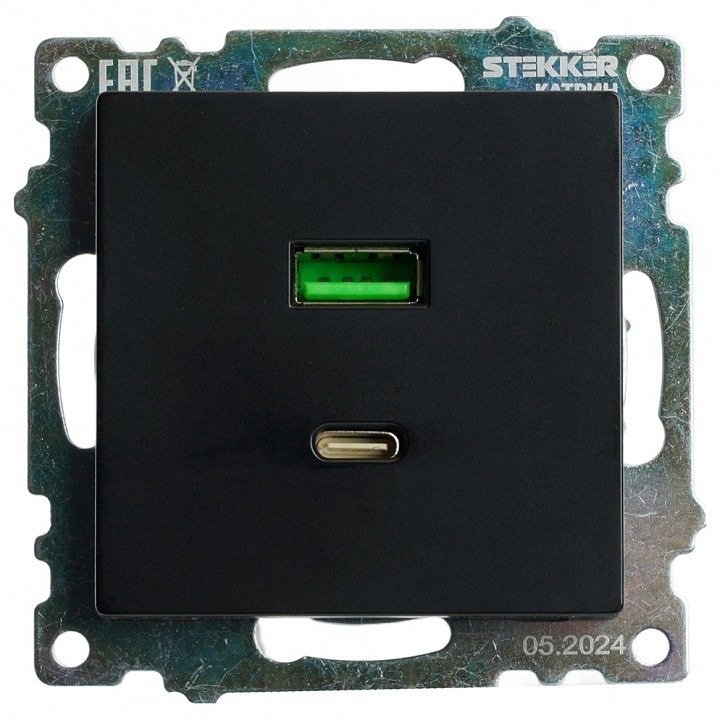 Фото Розетка 2хUSB type A и C без рамки Stekker Катрин 50055 FE_50055 - интернет-магазин МегаТерем в Москве
