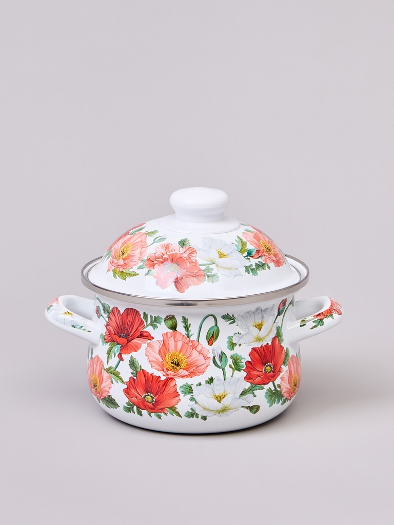 Фото Кастрюля agness эмалированная с эмал.крышкой серия маки, 1.5 л, 16*10 см (934-740)  - интернет-магазин МегаТерем в Москве