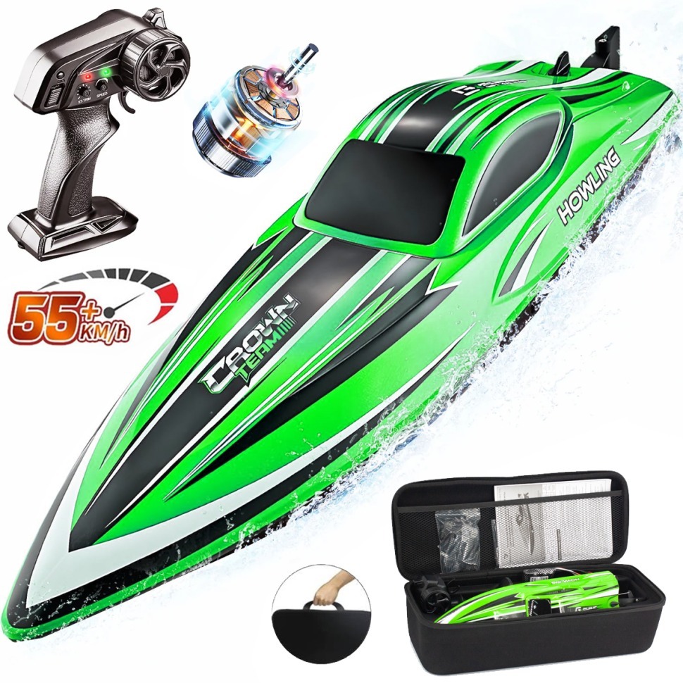 Фото Радиоуправляемый катер Chasing Waves PRO с сумкой (41 см, 55 км/ч, Brushless) (HJ818PRO-GREEN-BAG) - интернет-магазин МегаТерем в Москве