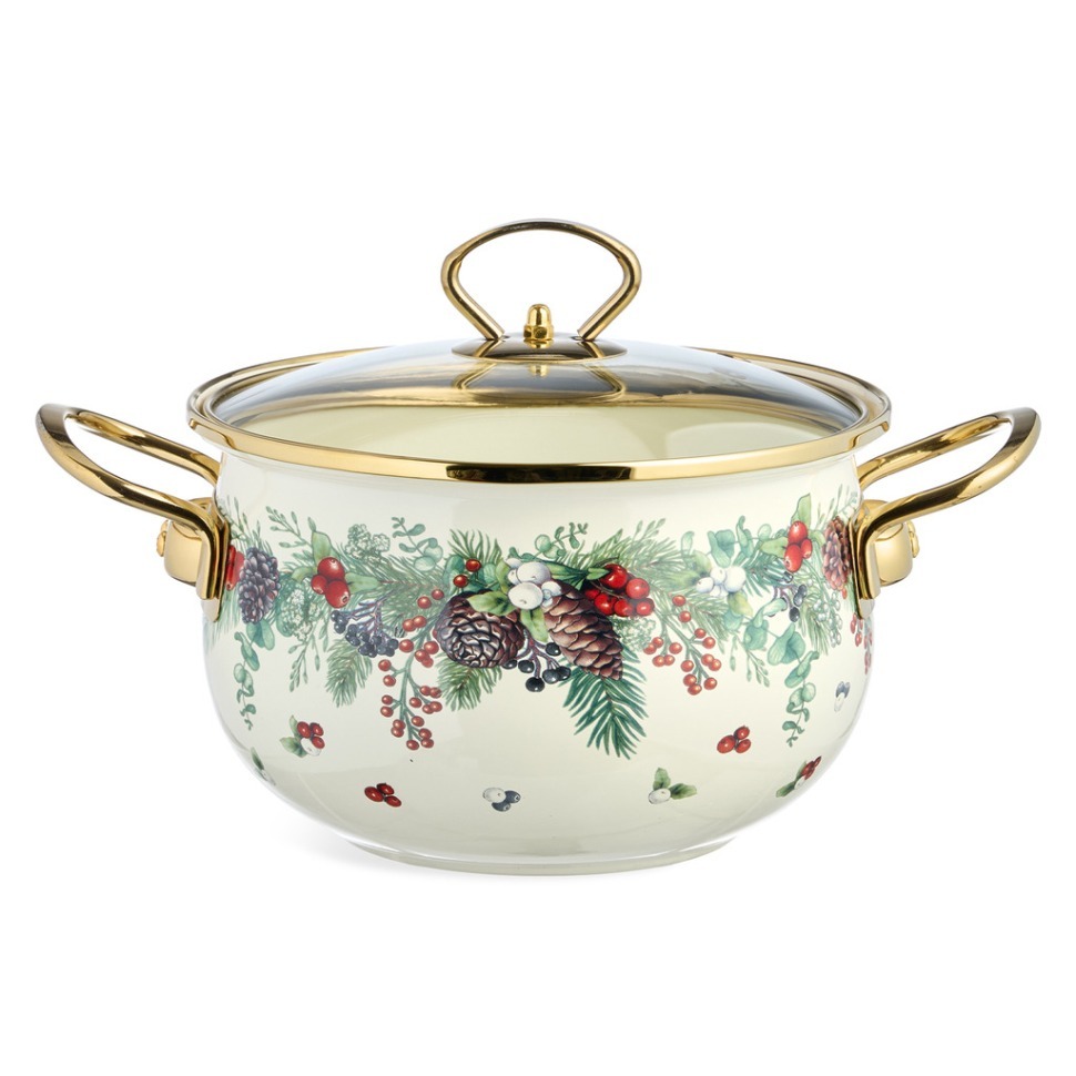 Фото Кастрюля эмалированная agness со стеклянной крышкой серия celebration, 2.8 л, 20*12 см (943-084)  - интернет-магазин МегаТерем в Москве