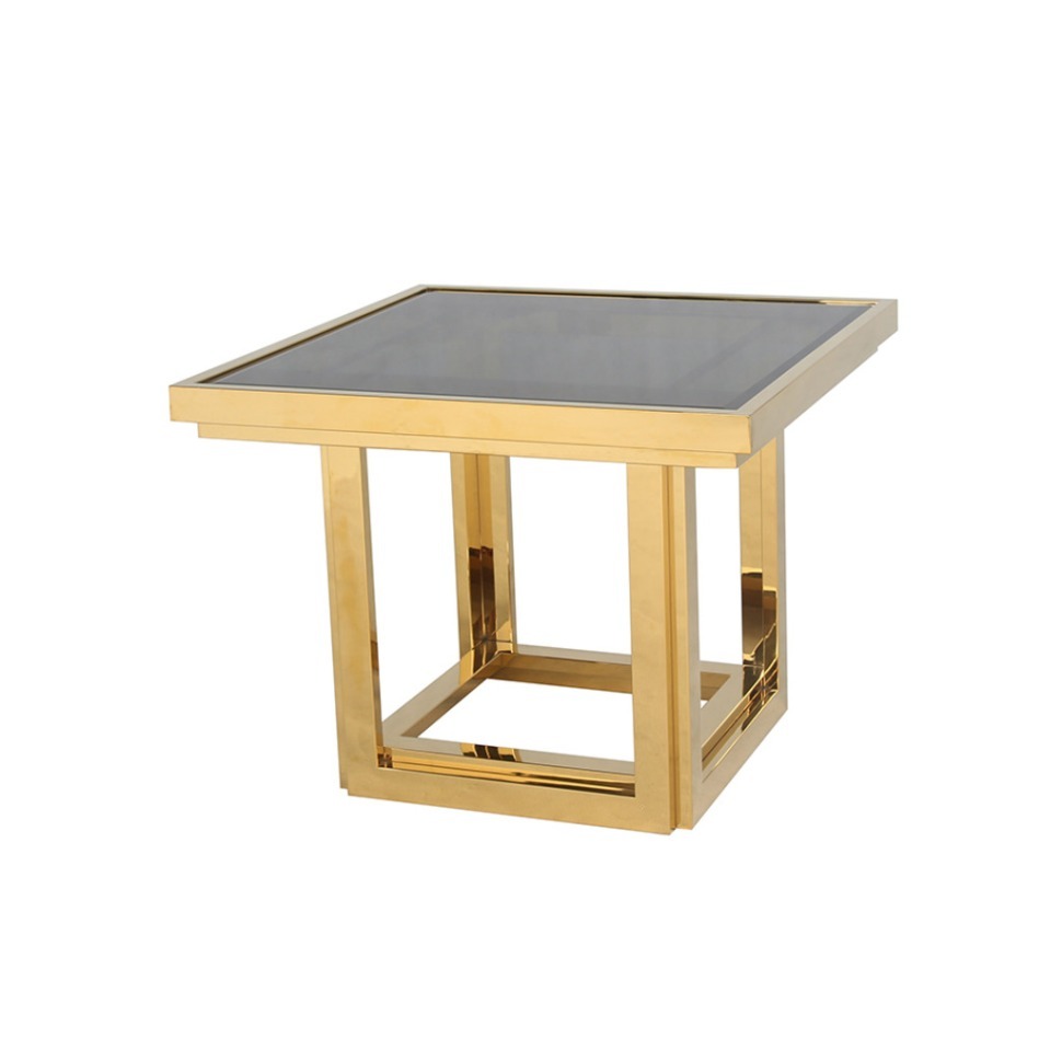 Фото Стол приставной Z0268, стекло, нержавеющая сталь, black/matte gold, ROOMERS FURNITURE - интернет-магазин МегаТерем в Москве