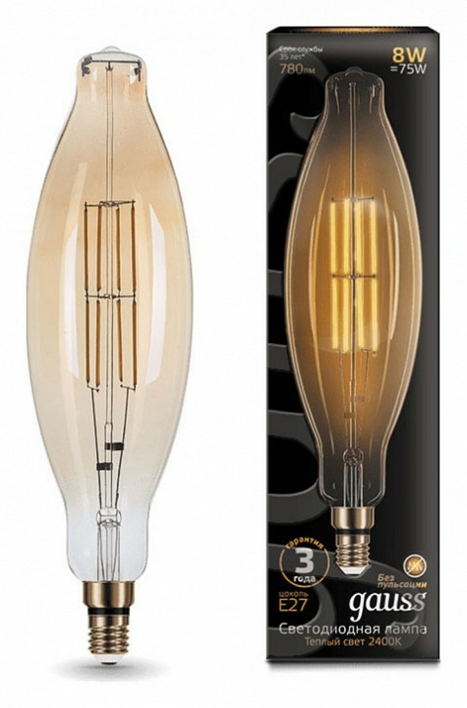 Фото Лампа светодиодная Gauss LED Vintage Filament E27 6Вт 2400K 155802008 GA_155802008 - интернет-магазин МегаТерем в Москве