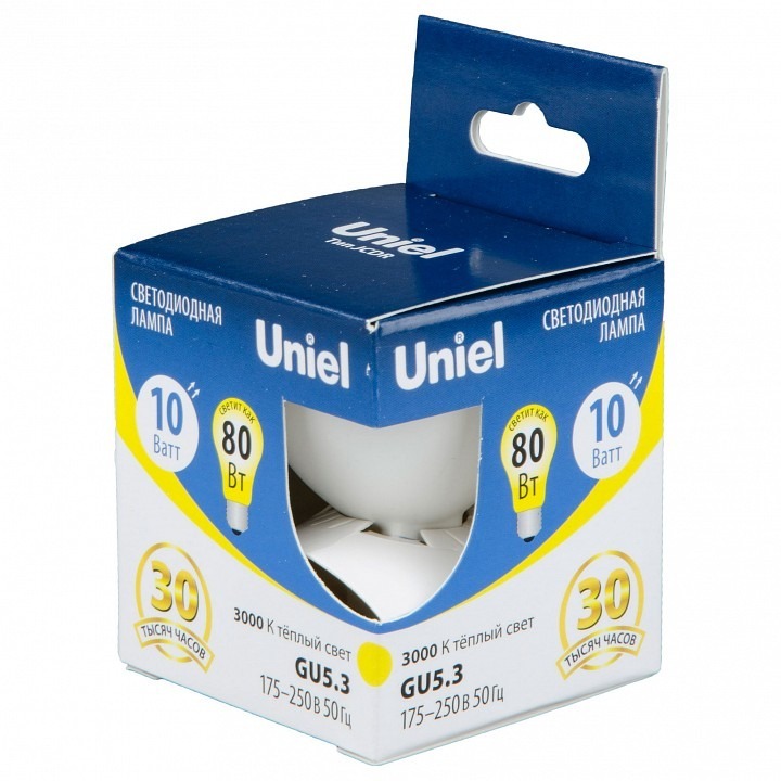 Фото Лампа светодиодная Uniel  GU5.3 10Вт 3000K UL-00006839 UL_UL-00006839 - интернет-магазин МегаТерем в Москве