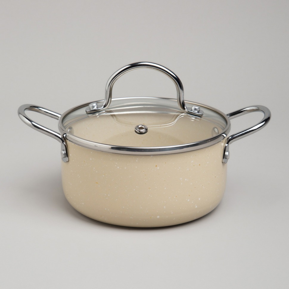 Фото Кастрюля agness с антип. покр.  и стекл. крышкой 950 мл, 14*7 см (906-260)  - интернет-магазин МегаТерем в Москве