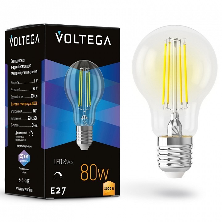 Фото Лампа светодиодная Voltega General purpose bulb E27 8Вт 3000K 7229 VLG_7229 - интернет-магазин МегаТерем в Москве