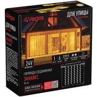 Уличная светодиодная гирлянда (теплый свет) Vegas Занавес 96 LED, 6 нитей, 1х2 м, 24V 55018 (75597)