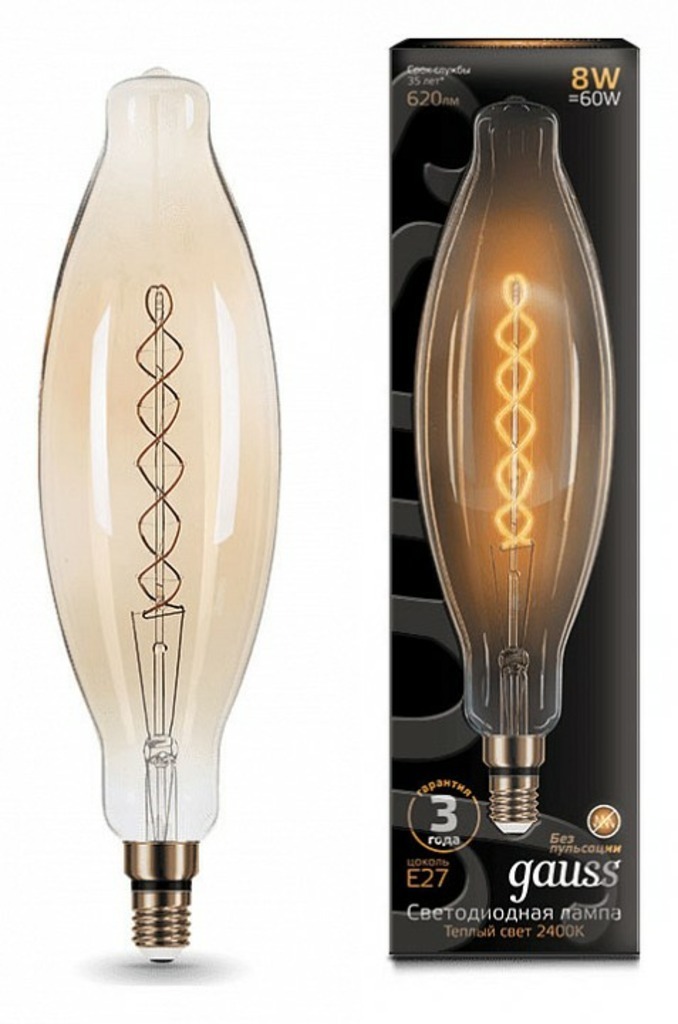 Фото Лампа светодиодная Gauss LED Vintage Filament Flexible E27 8Вт 2400K 156802008 GA_156802008 - интернет-магазин МегаТерем в Москве