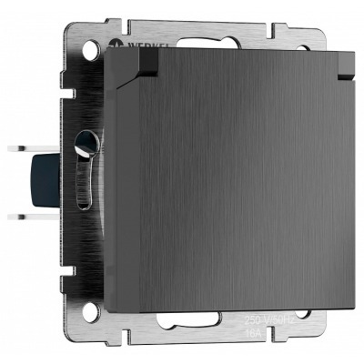 Розетка влагозащищенная с заземлением и со шторкой, без рамки с крышкой Werkel графит рифленый W1171204 WRK_a069599